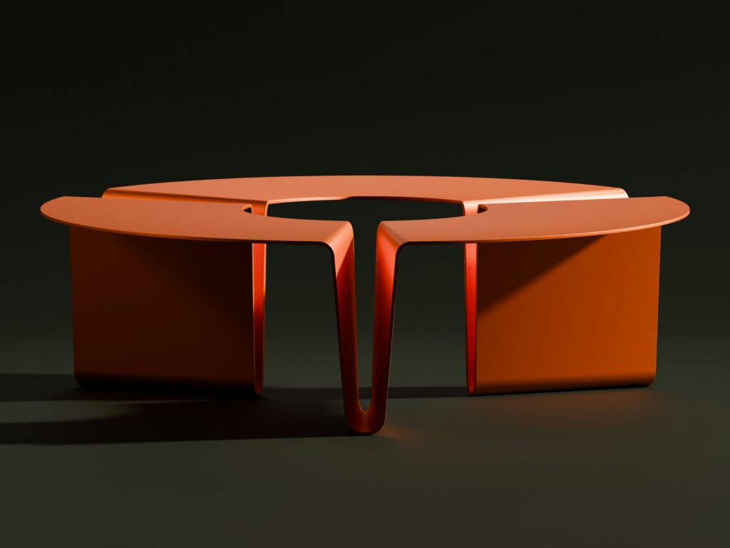Elegant orange table on a black background illustrating color contrast and balance in interior design